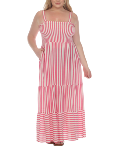 Raviya Plus Size Striped Tiered Maxi Cover-up Dress In Pink
