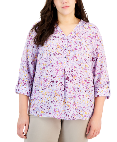Jm Collection Plus Size Sea Of Petals Utility Top, Created For Macy's In Light Lavendar Combo
