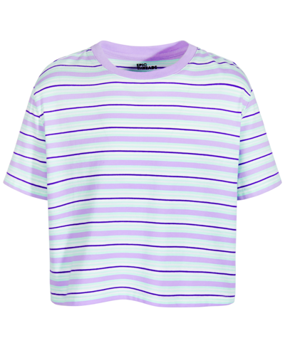 Epic Threads Kids' Big Girls Joy Striped T-shirt, Created For Macy's In Purple Roses