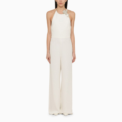 Valentino Ivory Cady Couture Jumpsuit With Embroidery In White