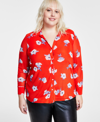 BAR III PLUS SIZE FLORAL-PRINT MESH SHIRT, CREATED FOR MACY'S