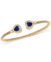 Macy's Lab Grown Lapis & White Topaz (1/3 Ct. T.w.) Heart Halo Cuff Bracelet In 14k Gold-plated Sterling Si In Lapis