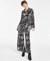BAR III BARIII PETITE PRINTED PLISSE BUTTON FRONT SHIRT PLISSE PANTS CREATED FOR MACYS