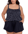 SWIM SOLUTIONS PLUS SIZE POLKA DOT SWIM ROMPER ONE PIECE, CREATED FOR MACY'S