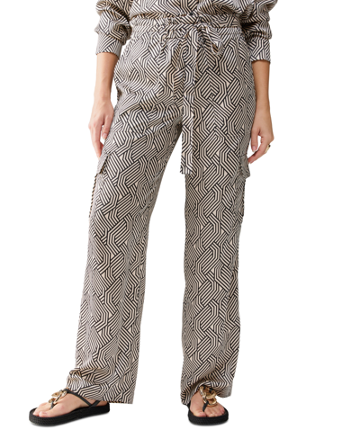 Sanctuary All Tied Up Geo Print Belted Wide Leg Cargo Pants In Maze