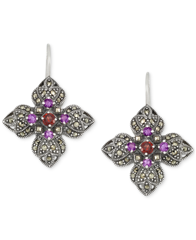 Macy's Multi-gemstone (2-1/2 Ct. T.w.) Flower Wire Earrings In Sterling Silver