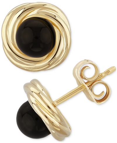 Macy's Onyx Love Knot Frame Stud Earrings In 14k Gold