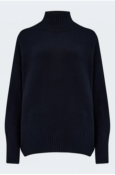 Allude Rib Sleeve Turtleneck In Navy In Blue