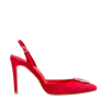 GINISSIMA ALICE RED SUEDE AND CRYSTAL BUCKLE SLINGBACK PUMPS