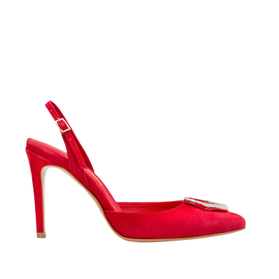 Ginissima Alice Red Suede And Crystal Buckle Slingback Pumps
