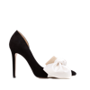 GINISSIMA SAMANTHA BLACK SUEDE AND OVERSIZED WHITE SATIN BOW OPEN SIDED STILETTO