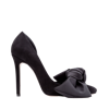 GINISSIMA SAMANTHA BLACK SUEDE AND OVERSIZED BLACK SATIN BOW OPEN SIDED STILETTO