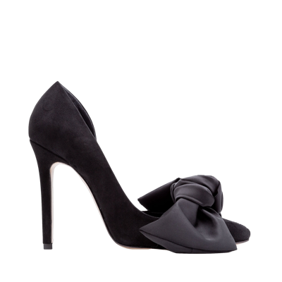 Ginissima Samantha Black Suede And Oversized Black Satin Bow Open Sided Stiletto