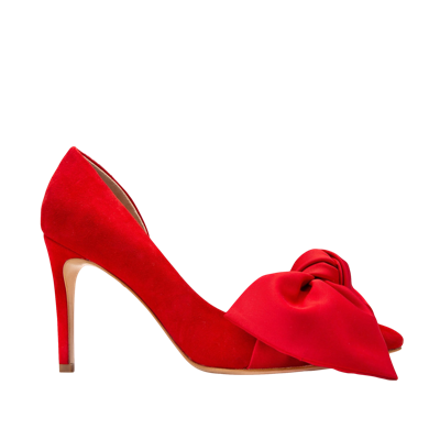 Ginissima Samantha Red Suede And Oversized Red Satin Bow Open Sided Stiletto