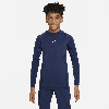 Nike Pro Big Kids' (boys') Dri-fit Long-sleeve Top In Midnight Navy,white