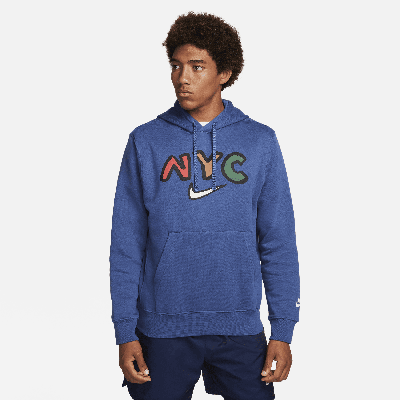 Nike Men's  Sportswear Club Fleece Pullover Graphic Hoodie In Blue