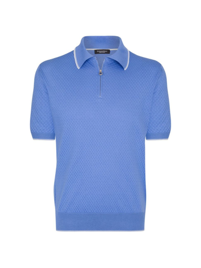 Stefano Ricci Men's Silk And Cotton Zip Polo Shirt In Light Blue