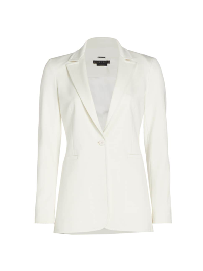 Alice And Olivia Breann Long Fitted Blazer In Off White