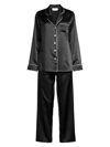 Ginia Women's Fine Finishes Silk 2-piece Pajama Set In Black Creme Piping