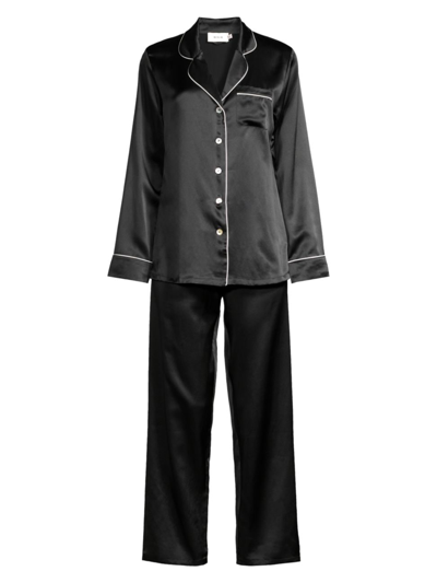 Ginia Women's Fine Finishes Silk 2-piece Pyjama Set In Black Creme Piping