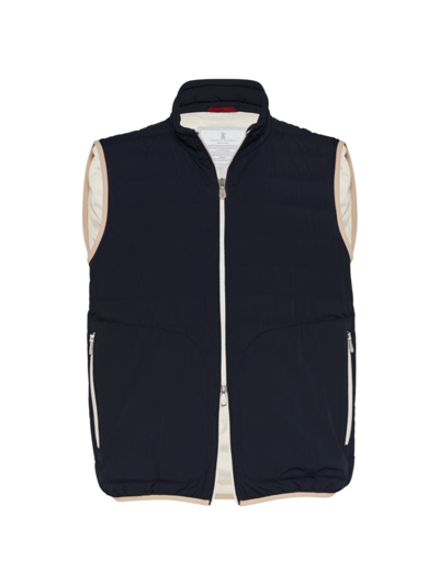 Brunello Cucinelli Men's Bonded Nylon Lightweight Down Vest In Navy Blue