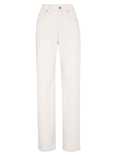 Brunello Cucinelli Monili-chain High-rise Tapered Jeans In White