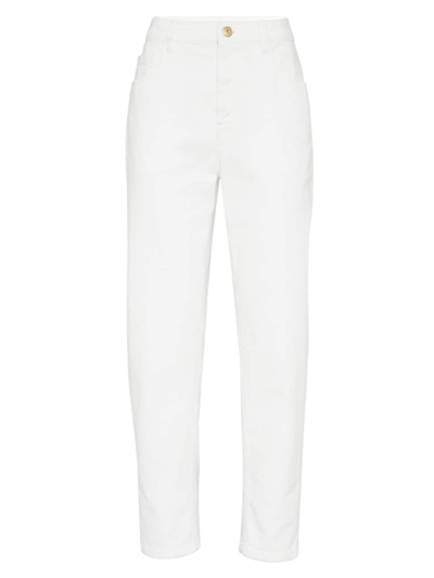 Brunello Cucinelli Women's Garment Dyed Comfort Denim Baggy Jeans With Shiny Tab In White