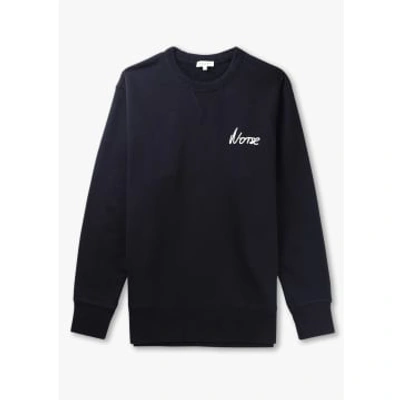 Norse Projects Mens Arne Relaxed Organic Chain Stitch Logo Sweatshirt In Dark Navy In Blue