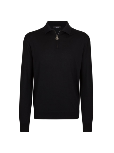Stefano Ricci Men's Long Sleeve Zip Polo Shirt In Black