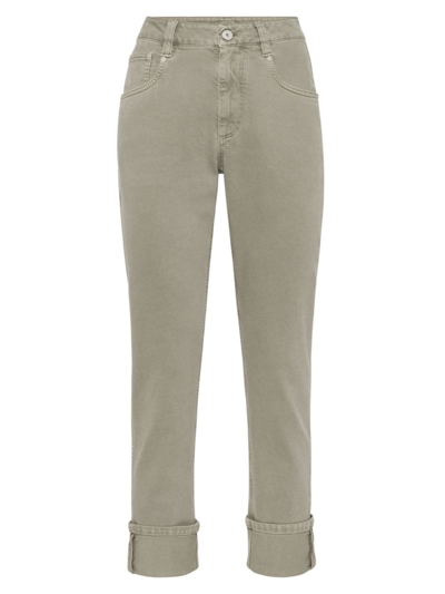 Brunello Cucinelli Garment-dyed Straight Jeans In Green