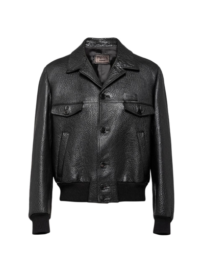 Prada Nappa Leather Jacket In Nero