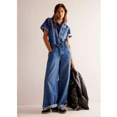 Free People Edison Wide-leg Coverall In Blue