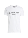 Balmain White Crew Neck T-shirt With Logo Print On The Chest In Cotton Man In White Black