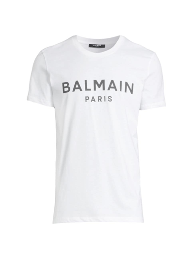 Balmain Men's Logo Cotton T-shirt In White Black
