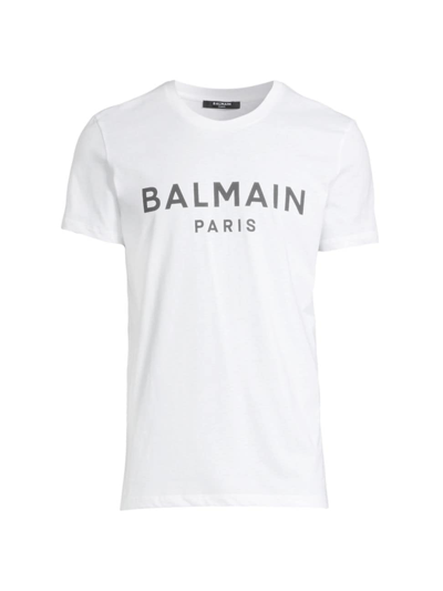 Balmain White Crew Neck T-shirt With Logo Print On The Chest In Cotton Man In White Black