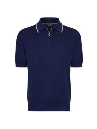 Stefano Ricci Men's Silk And Cotton Zip Polo Shirt In Dark Blue