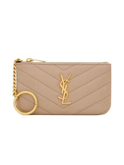Saint Laurent Monogram Matelasse Leather Zip-around Wallet In Beige