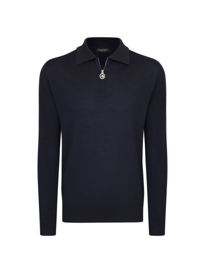 Stefano Ricci Men's Long Sleeve Zip Polo Shirt In Dark Blue