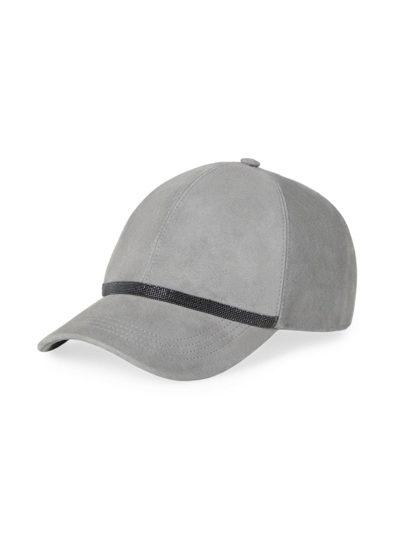 BRUNELLO CUCINELLI WOMEN'S SUEDE BASEBALL CAP WITH SHINY TRIM