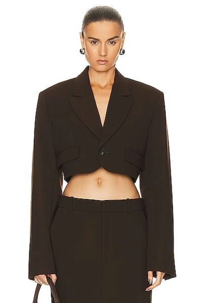 Grlfrnd The Cropped Blazer In Ganache Brown