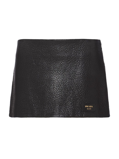 Prada Leather Mini Skirt In Black