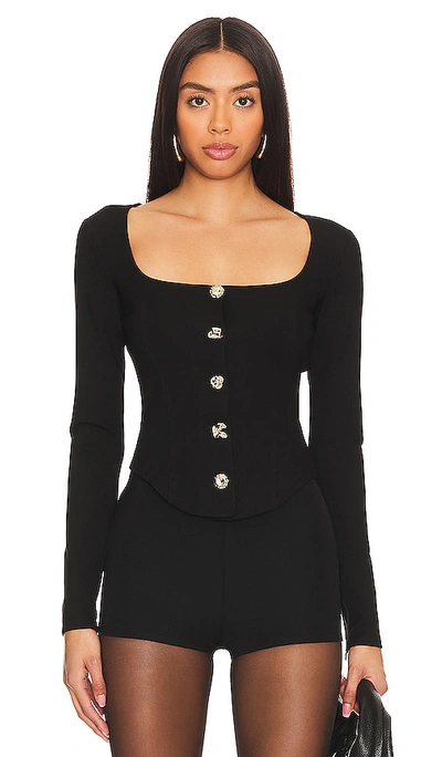 Good American Ponte Novelty Button Corset Top In Black