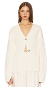 Helmut Lang Fitted Waist Cashmere Cardigan Sweater In Ivory