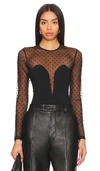 Fleur Du Mal Dotty Jersey Plunge Bodysuit In Black