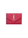 Saint Laurent Women's Cassandre Matelass Small Envelope Wallet In Grain De Poudre Embossed Leather In Fuchsia