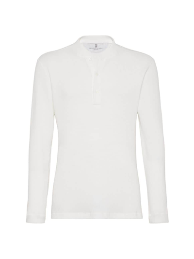 Brunello Cucinelli Men's Cotton Waffle Pique Long Sleeve T-shirt In Off White
