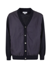 Nanamica Striped Panel Wool Blend Knit Cardigan In Blue