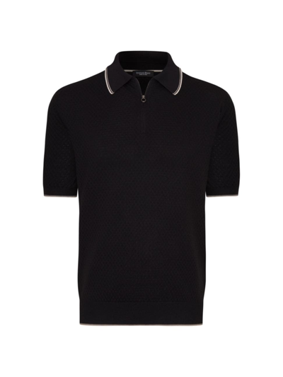 Stefano Ricci Men's Silk And Cotton Zip Polo Shirt In Black