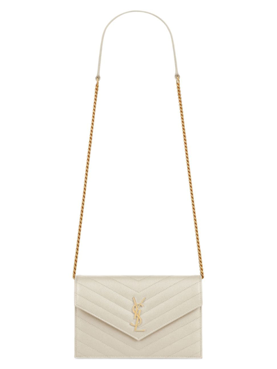 Saint Laurent Women's Cassandre Envelope Chain Wallet In Grain De Poudre Leather In Crema Soft