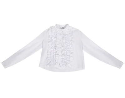 Msgm Kids' Cropped Ruffled Cotton Shirt In Bianco